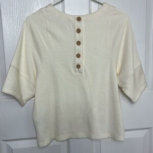 MADEWELL Button back Ottoman jacquard cream color short sleeve blouse size Small